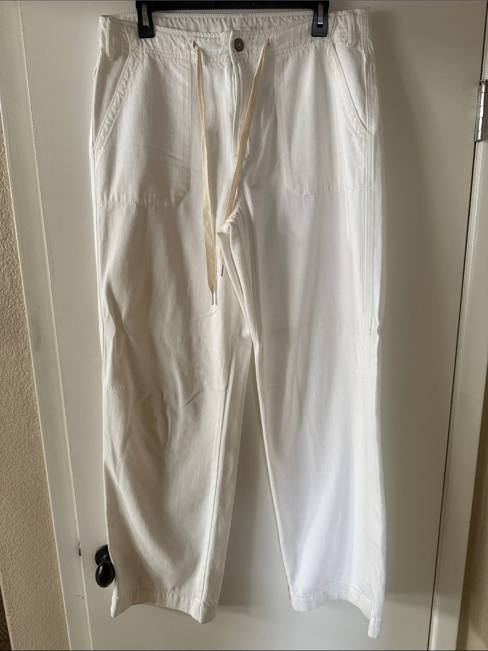 Women's Wide-Leg White Drawstring Jeans